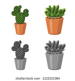 Vector design of cactus and pot sign. Collection of cactus and cacti vector icon for stock.