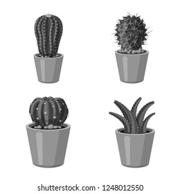 Vector design of cactus and pot sign. Set of cactus and cacti stock symbol for web.