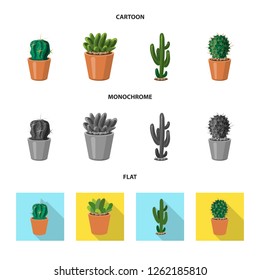 Vector design of cactus and pot sign. Collection of cactus and cacti vector icon for stock.