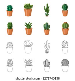 Vector design of cactus and pot sign. Set of cactus and cacti vector icon for stock.