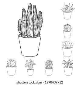 Vector design of cactus and pot sign. Set of cactus and cacti stock vector illustration.