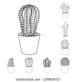 Vector design of cactus and pot sign. Collection of cactus and cacti vector icon for stock.