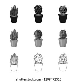 Vector design of cactus and pot sign. Collection of cactus and cacti stock symbol for web.