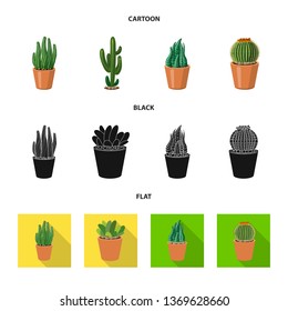 Vector design of cactus and pot sign. Collection of cactus and cacti stock vector illustration.