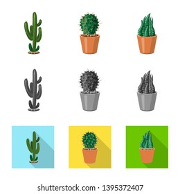 Vector design of cactus and pot sign. Set of cactus and cacti vector icon for stock.