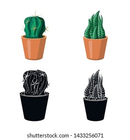 Vector design of cactus and pot sign. Set of cactus and cacti vector icon for stock.
