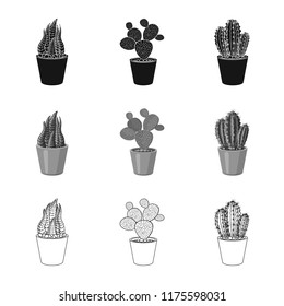 Vector design of cactus and pot symbol. Set of cactus and cacti stock vector illustration.