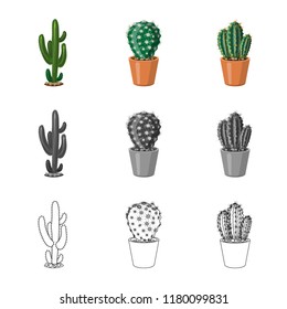 Vector design of cactus and pot symbol. Set of cactus and cacti stock vector illustration.