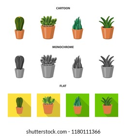 Vector design of cactus and pot symbol. Set of cactus and cacti vector icon for stock.