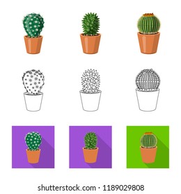 Vector design of cactus and pot symbol. Set of cactus and cacti vector icon for stock.
