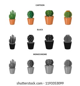 Vector design of cactus and pot symbol. Collection of cactus and cacti stock symbol for web.