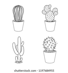 Vector design of cactus and pot symbol. Collection of cactus and cacti vector icon for stock.
