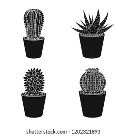 Vector design of cactus and pot symbol. Set of cactus and cacti stock symbol for web.
