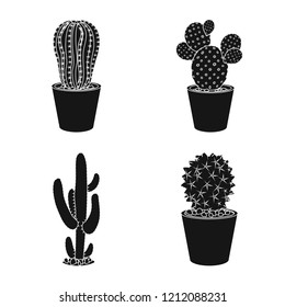 Vector design of cactus and pot symbol. Set of cactus and cacti stock symbol for web.