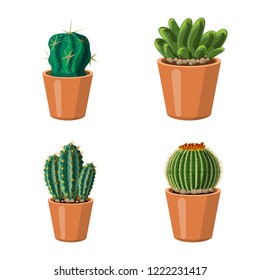 Vector design of cactus and pot symbol. Collection of cactus and cacti stock vector illustration.