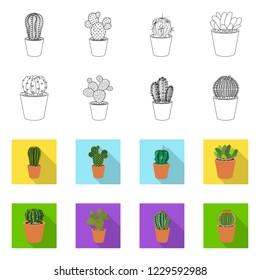 Vector design of cactus and pot symbol. Set of cactus and cacti vector icon for stock.