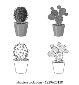 Vector design of cactus and pot symbol. Set of cactus and cacti stock symbol for web.