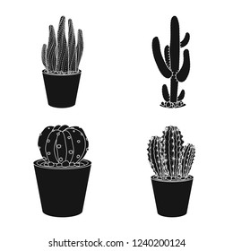 Vector design of cactus and pot symbol. Set of cactus and cacti vector icon for stock.