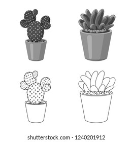 Vector design of cactus and pot symbol. Collection of cactus and cacti stock vector illustration.