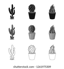 Vector design of cactus and pot symbol. Set of cactus and cacti stock vector illustration.