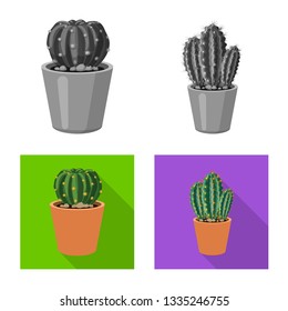 Vector design of cactus and pot symbol. Set of cactus and cacti vector icon for stock.