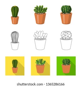 Vector design of cactus and pot symbol. Set of cactus and cacti stock symbol for web.