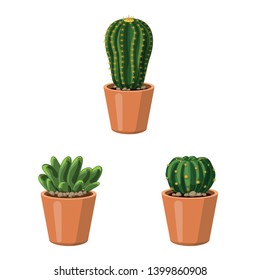 Vector design of cactus and pot symbol. Set of cactus and cacti stock vector illustration.