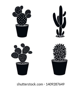 Vector design of cactus and pot symbol. Set of cactus and cacti stock symbol for web.