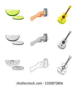 Vector design of cafe and Latin icon. Set of cafe and national stock symbol for web.