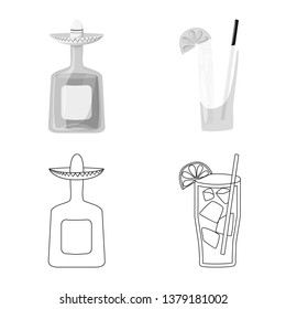 Vector design of cafe and Latin icon. Set of cafe and national stock symbol for web.