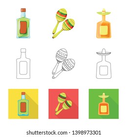 Vector design of cafe and Latin icon. Set of cafe and national stock symbol for web.