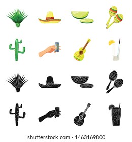 Vector design of cafe and Latin icon. Collection of cafe and national stock symbol for web.