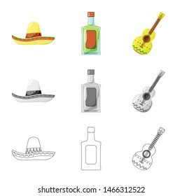 Vector design of cafe and Latin icon. Collection of cafe and national vector icon for stock.