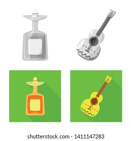 Vector design of cafe and Latin logo. Collection of cafe and national stock symbol for web.