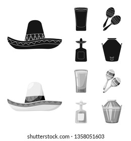 Vector design of cafe and Latin sign. Collection of cafe and national stock symbol for web.