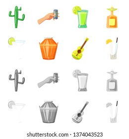 Vector design of cafe and Latin sign. Collection of cafe and national stock symbol for web.