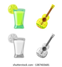 Vector design of cafe and Latin sign. Set of cafe and national stock vector illustration.