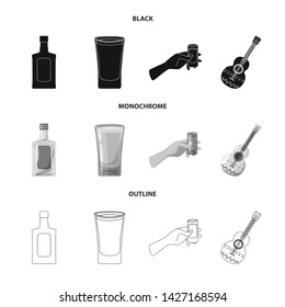 Vector design of cafe and Latin sign. Collection of cafe and national stock symbol for web.
