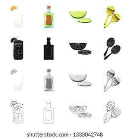 Vector design of cafe and Latin symbol. Set of cafe and national vector icon for stock.