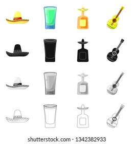 Vector design of cafe and Latin symbol. Collection of cafe and national stock vector illustration.