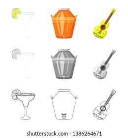 Vector design of cafe and Latin symbol. Set of cafe and national vector icon for stock.