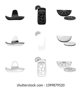 Vector design of cafe and Latin symbol. Set of cafe and national stock vector illustration.