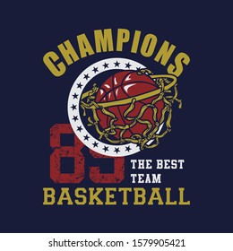 Vector design cahmpions basketball, typography design, t-shirt graphics, print, poster, banner, vector illustration