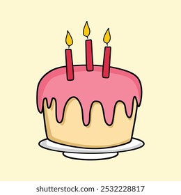 vector design cake with off white background and pink color and birthday cake illustration design