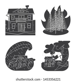 Vector design of calamity and crash symbol. Set of calamity and disaster stock symbol for web.