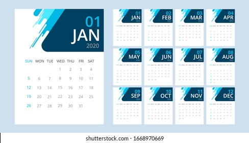 Vector Design Calendar 2020 Template.