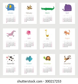 vector design calendar. Happy zoo