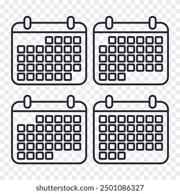 Vector del calendario, esquema del mes, semana, día, planificador, horario, recordatorio.