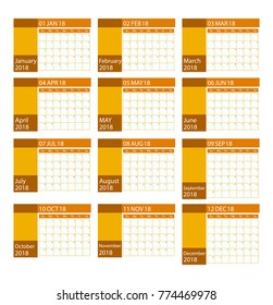 Vector design calendar scheduler for 2018. 12 months