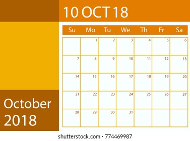 Vector design calendar scheduler for 2018 October month